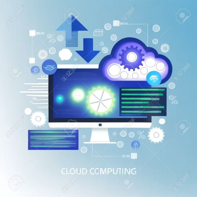 Cloud computing koncepció kialakítása, fehér háttér, tiszta vektor