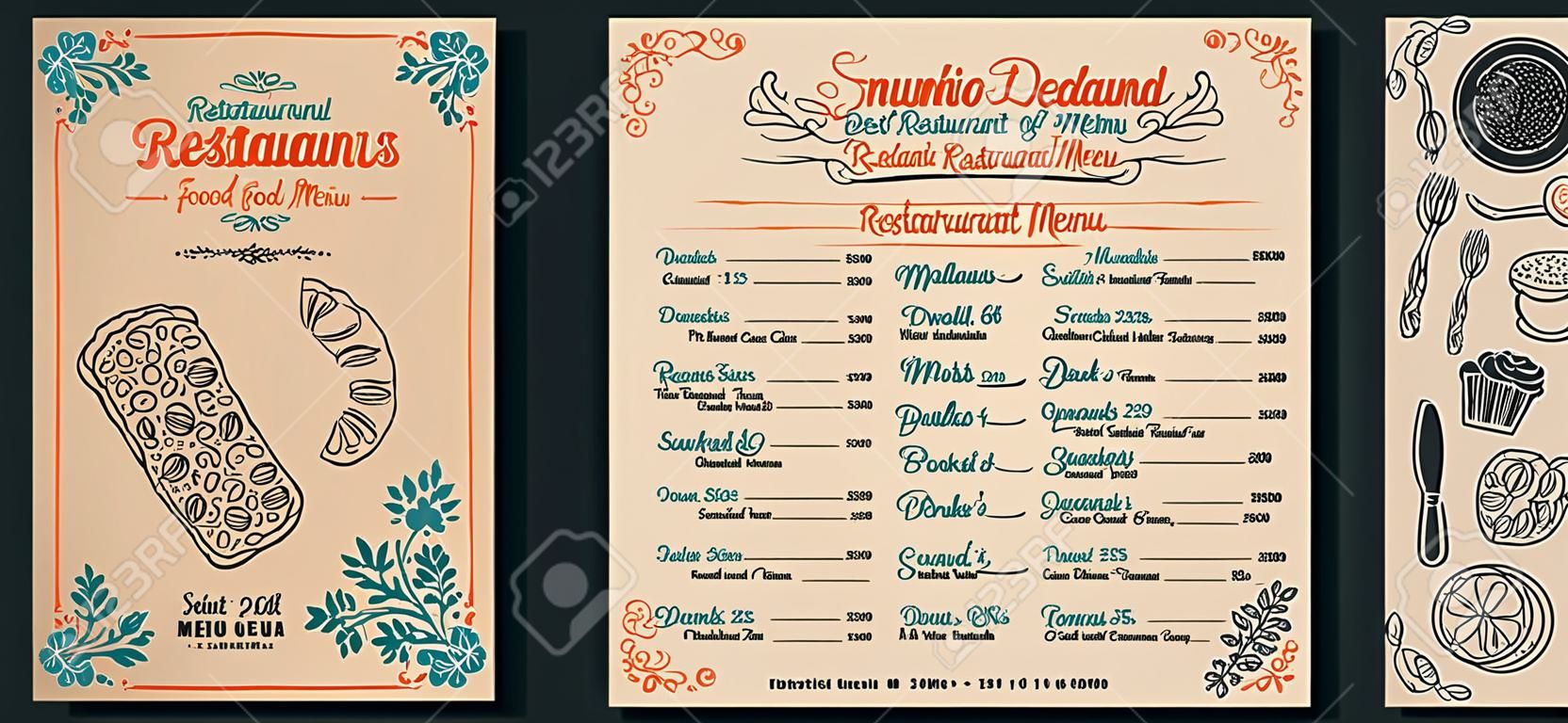 餐廳食品菜單複古設計與黑板背景矢量格式圖