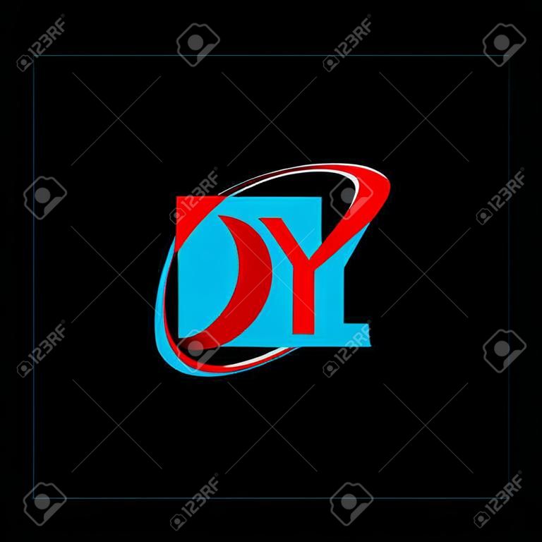 DY D Y letter logo design. Initial letter DY linked circle uppercase monogram logo red and blue. DY logo, D Y design. dy, d y