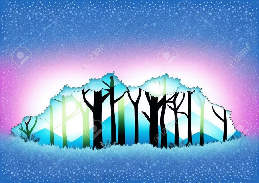 Winter season forest silhouette background paper art style for merry christmas and happy new year.Vector illustration.