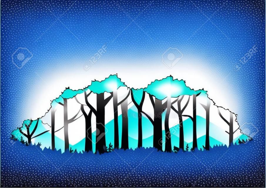 Winter season forest silhouette background paper art style for merry christmas and happy new year.Vector illustration.