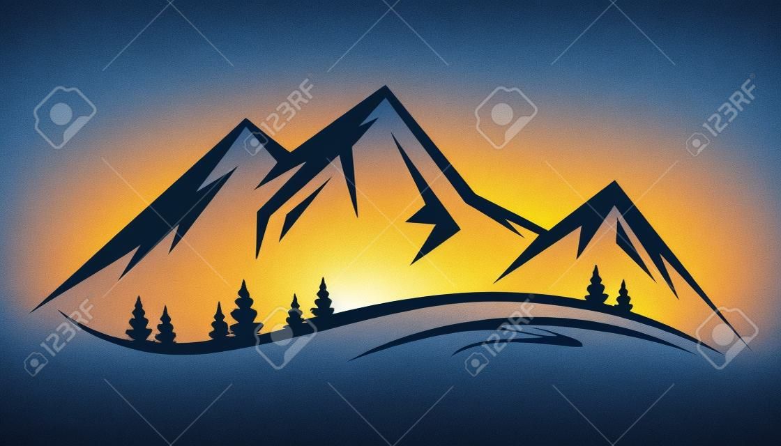 Abstract vector landscape nature or outdoor mountain view silhouette. Mountains and travel icons for tourism organizations or outdoor events and mountains leisure