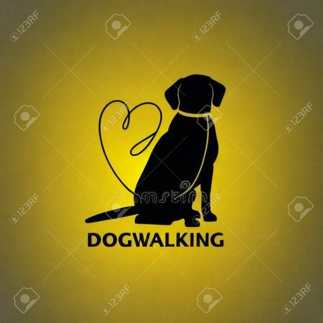 Modello di logo a piedi cane con sagoma di cane seduto. Illustrazione vettoriale