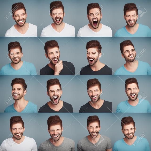 conjunto de diferentes expressões faciais masculinas