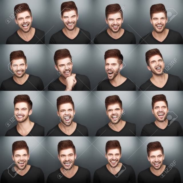 conjunto de diferentes expressões faciais masculinas