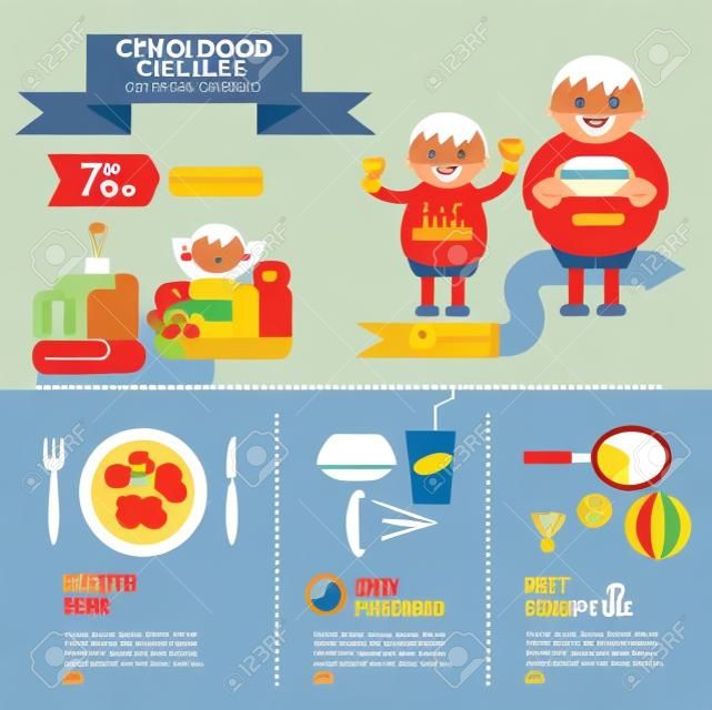 L'obesità infantile Info grafica. piatto elemento di design. illustrazione vettoriale