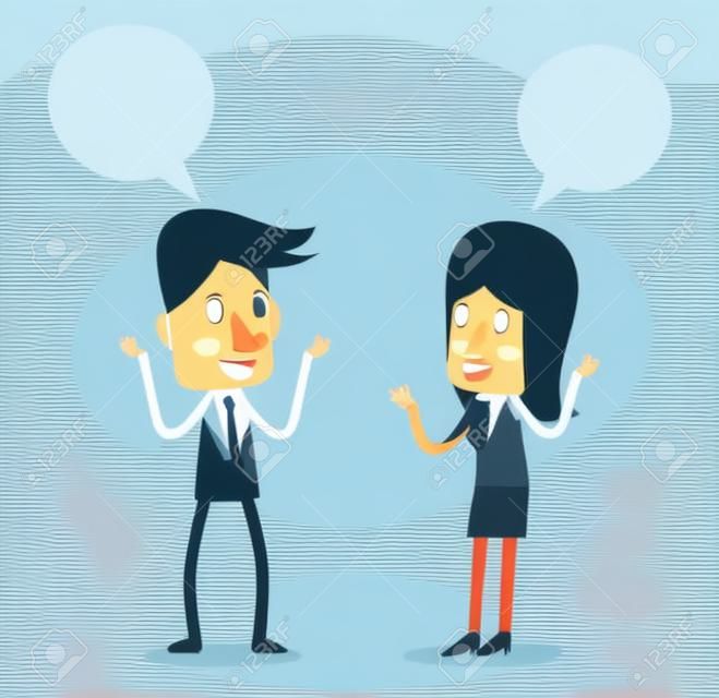 Two business people talking and discussing. flat character design. vector illustration