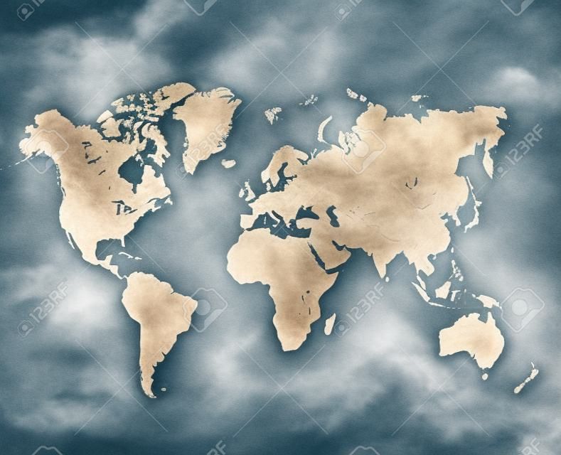map of the world floating among the clouds 