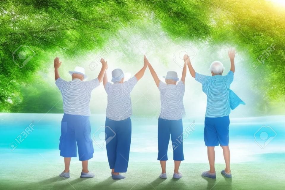 Asian elderly groups live a happy life after retirement. Elderly community concept. take care of your health