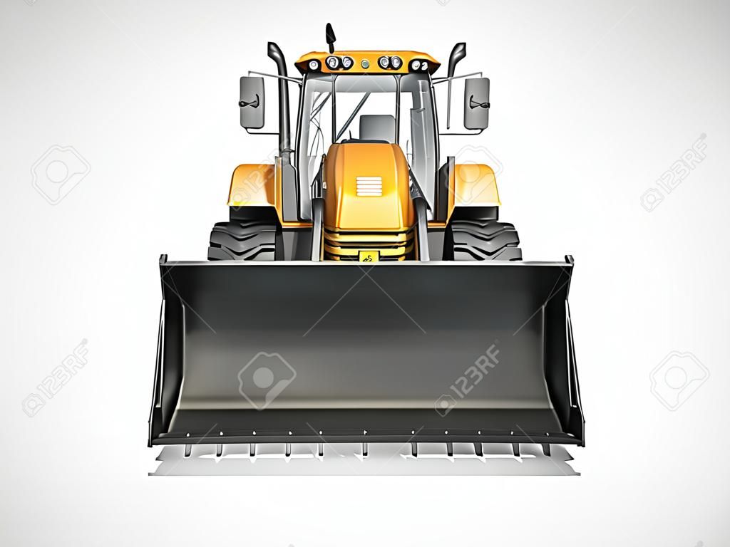 Concept excavator loader wheel front view 3d render on gray background with shadow