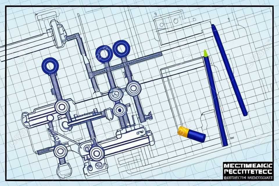 Vector technical blueprint of mechanism. Engineer illustration. Architect background