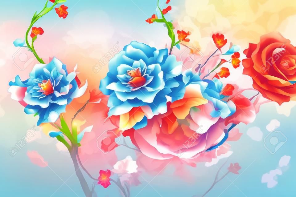 Illustration of a digital painting with a beautiful floral ornament. Digital art.