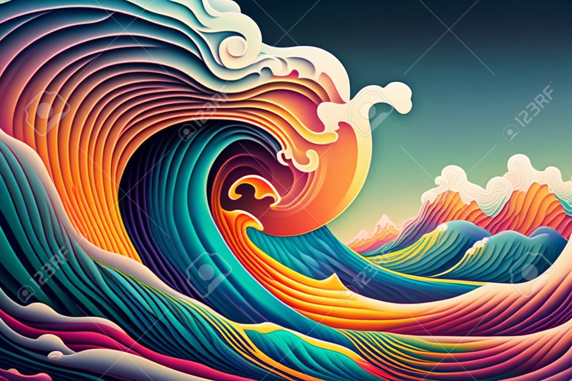 Colorful abstract ocean waves as wallpaper background illustration.