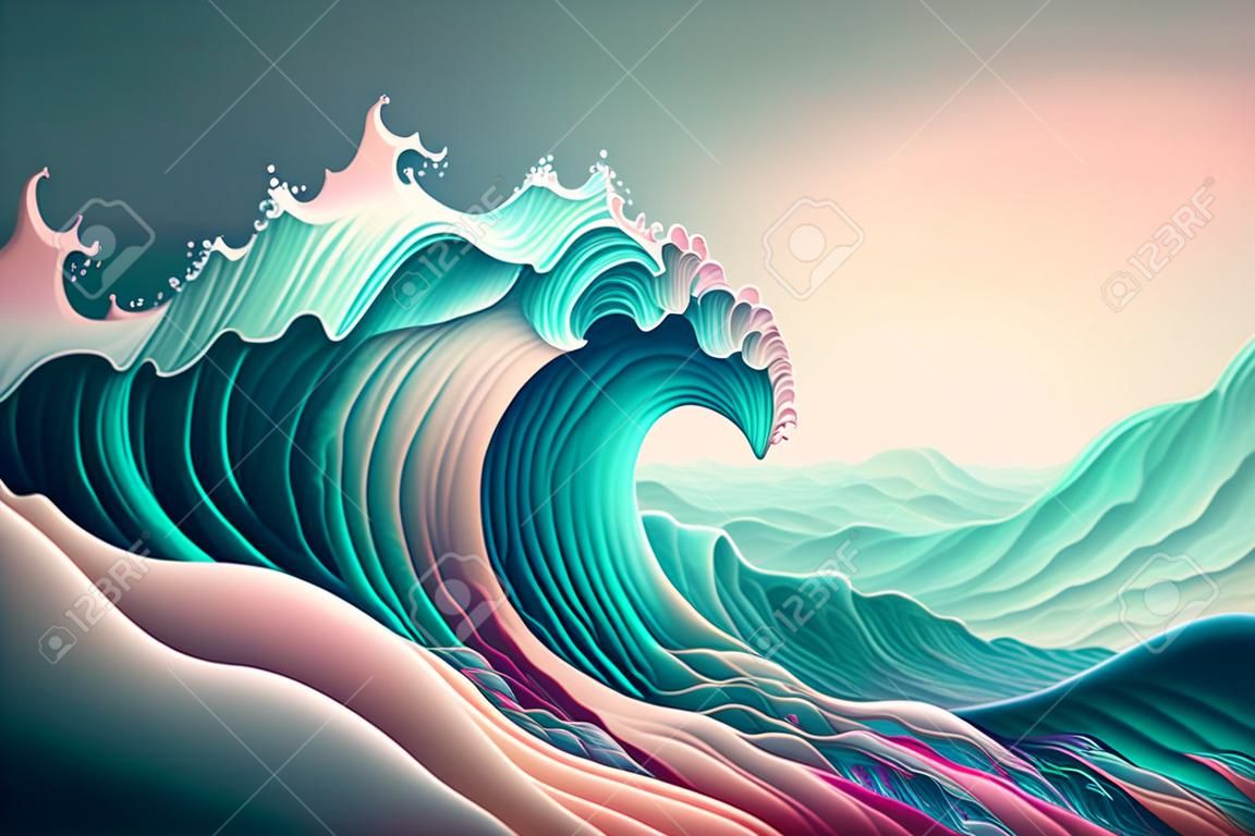 Kolorowe abstrakcyjne fale oceanu jako ilustracja tła tapety.