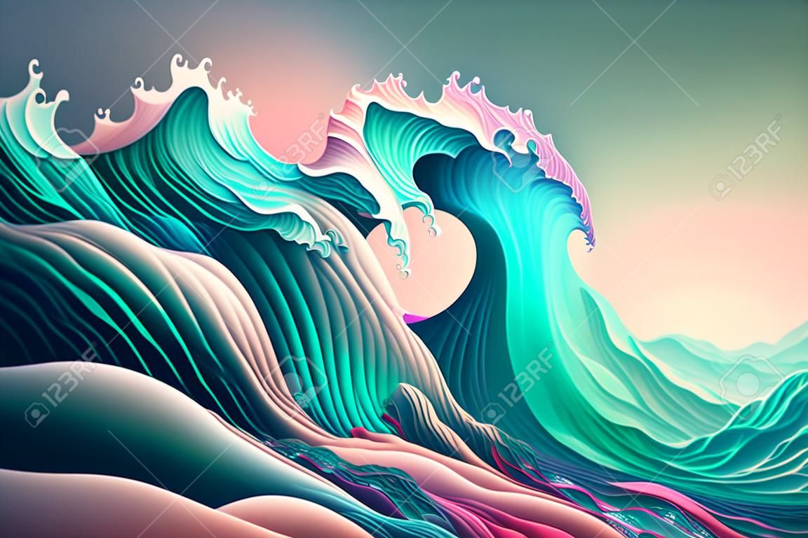 Kolorowe abstrakcyjne fale oceanu jako ilustracja tła tapety.