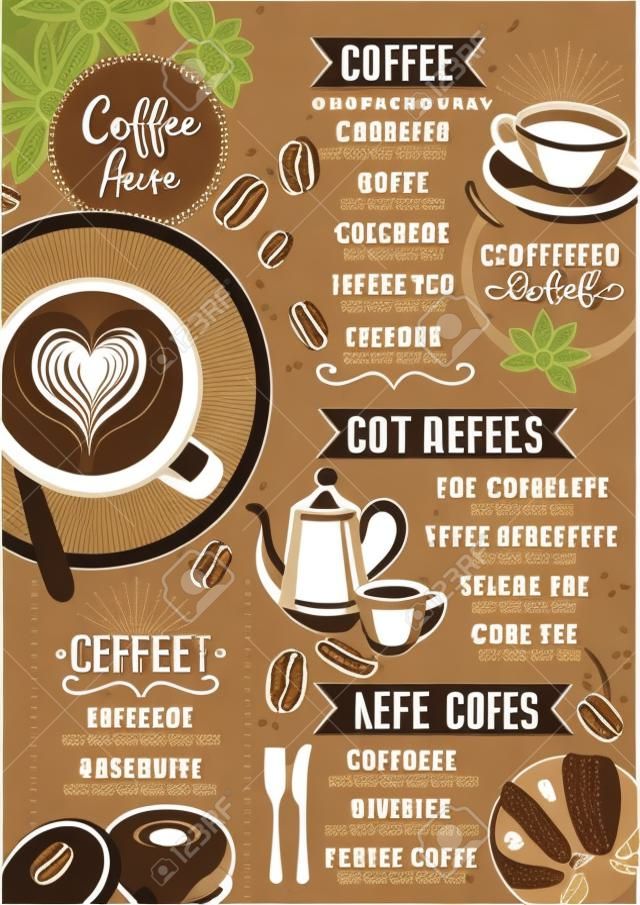 Coffee étterem prospektus vektor, kávézó menü design.