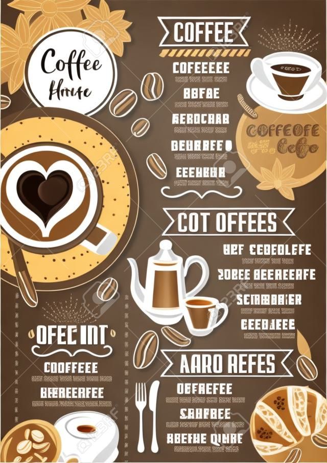 コーヒー レストラン パンフレット ベクトル、コーヒー ショップのメニューのデザイン。