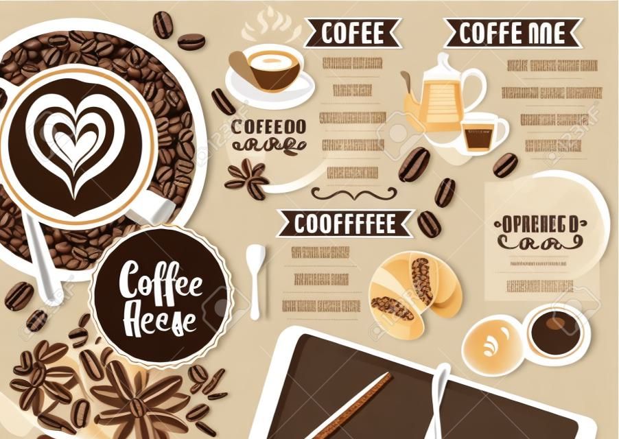 вектор брошюры кофе ресторан, дизайн меню магазин кофе.