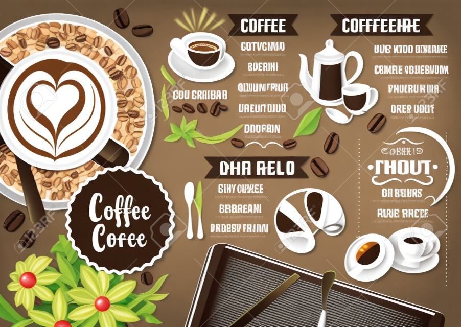Coffee étterem prospektus vektor, kávézó menü design.