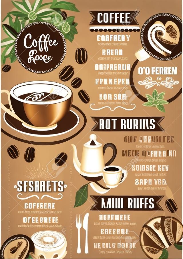 コーヒー レストラン パンフレット ベクトル、コーヒー ショップのメニューのデザイン。