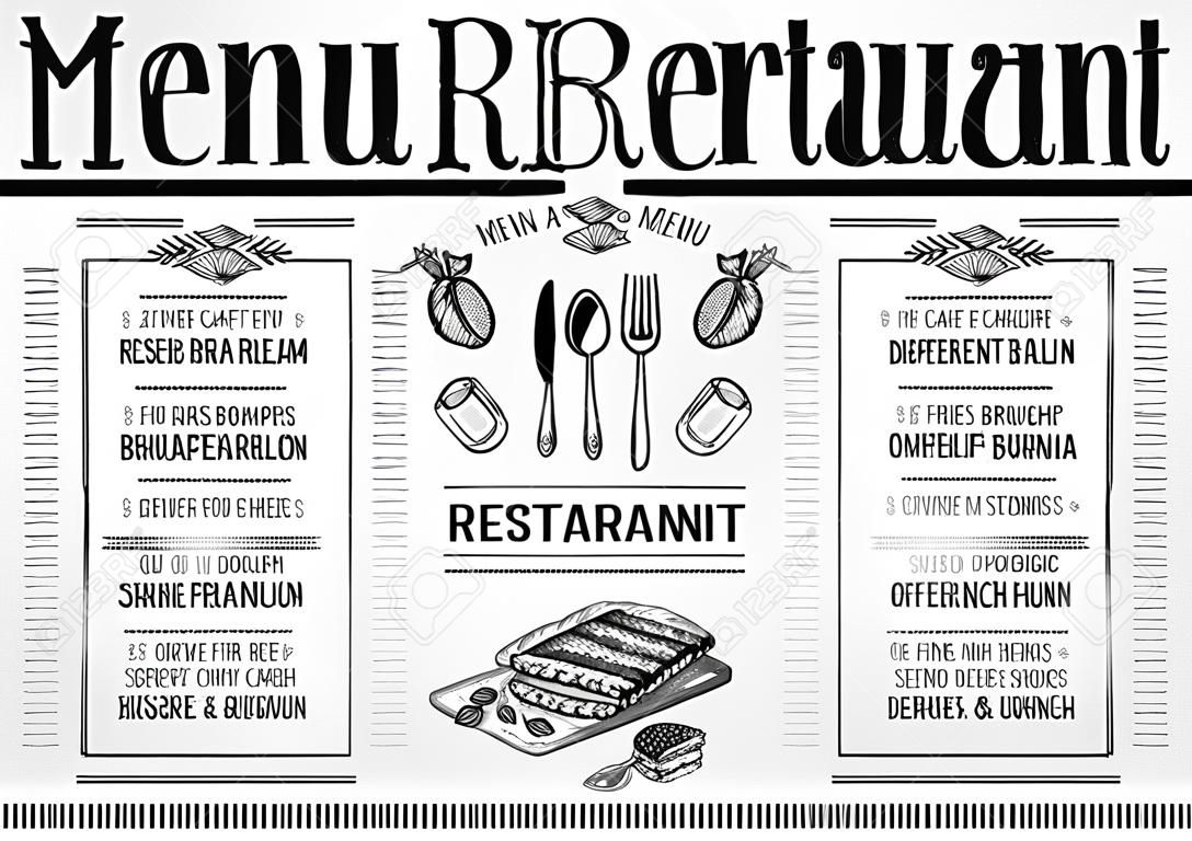 Placemat menu restaurant food brochure, cafe template design. Creative vintage brunch flyer with hand-drawn graphic.