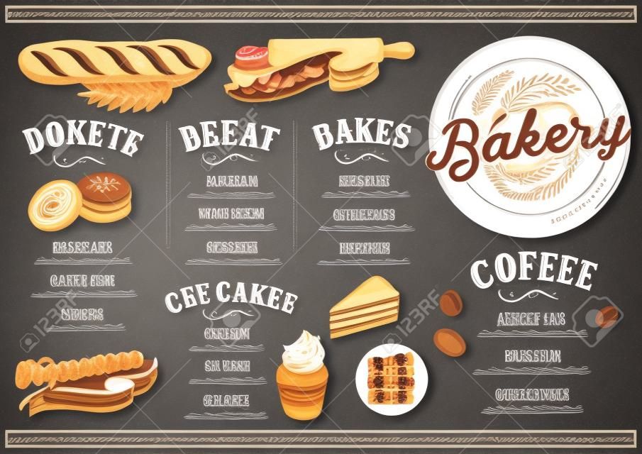 Bäckerei Dessert Menü für Restaurant und Café. Design Vorlage mit Essen handgezeichneten Grafik-Illustrationen.
