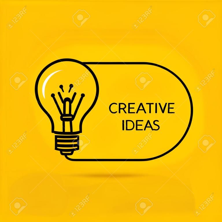 Creative thinking ideas brain innovation concept. Light bulb on yellow background. Vector illustration