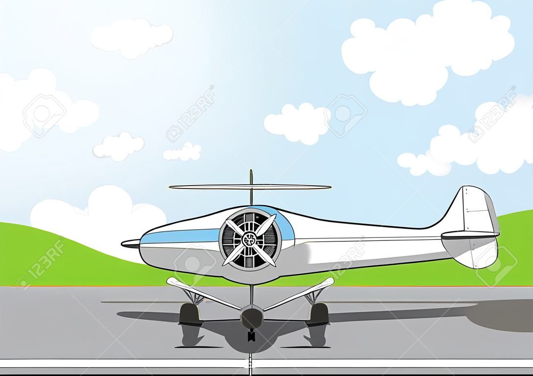 Cartoon airplane standing on an airfield.