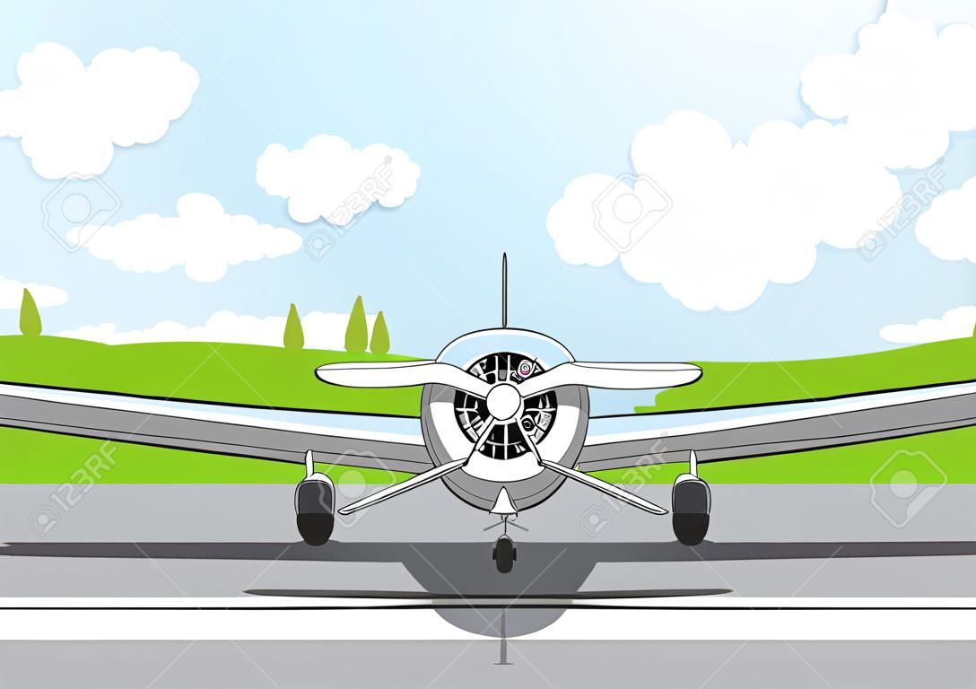 Cartoon airplane standing on an airfield.
