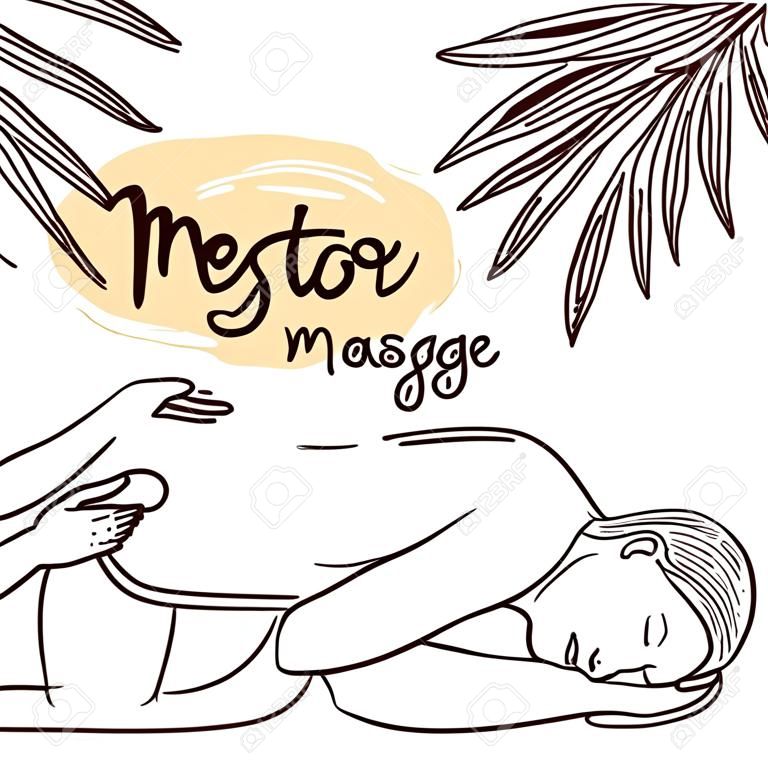 Beautiful vector disegnati a mano massaggio illustrazione. donna Spa ottiene massaggio relax termale.