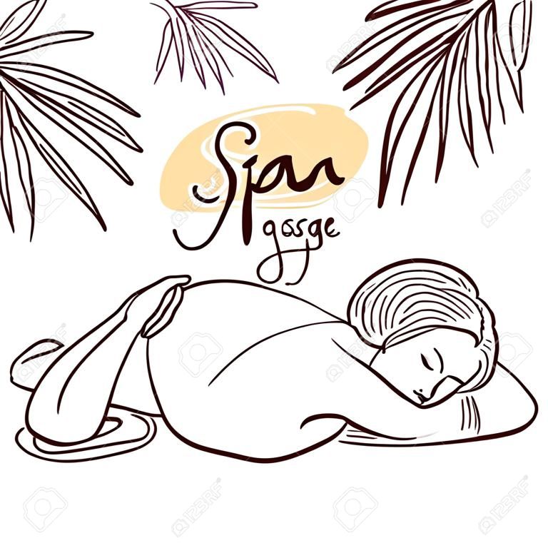 Beautiful vector disegnati a mano massaggio illustrazione. donna Spa ottiene massaggio relax termale.