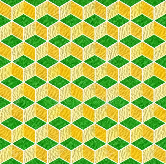 Cubo blanco con patrones sin fisuras de líneas doradas. Fondo de cuadrícula hexagonal de geometría abstracta. Ilustración vectorial