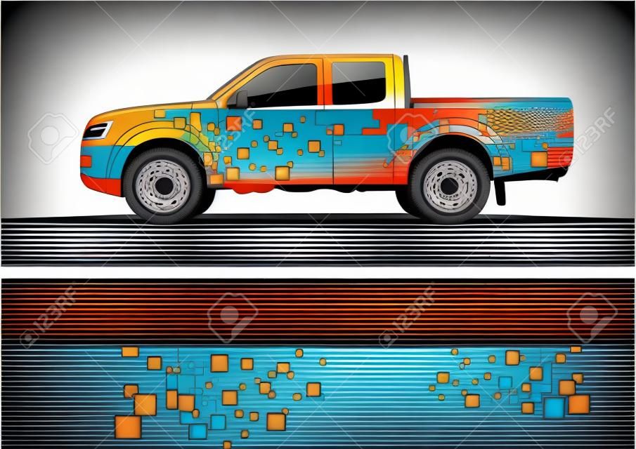 Vector gráfico de camión. Diseño de fondo grunge abstracto para envoltura de vinilo de vehículo