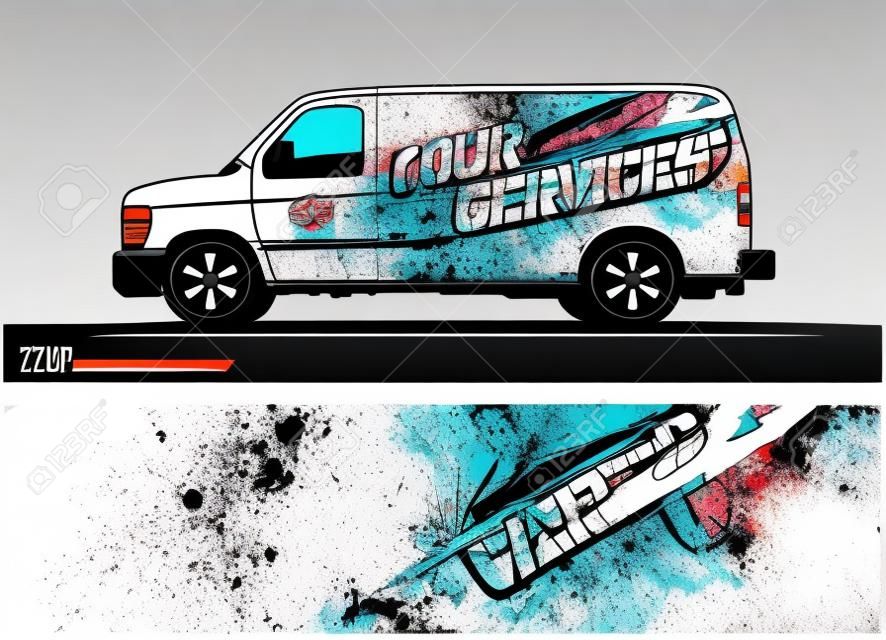 Cargo van graphic vector abstract grunge background design for vehicle vinyl wrap.