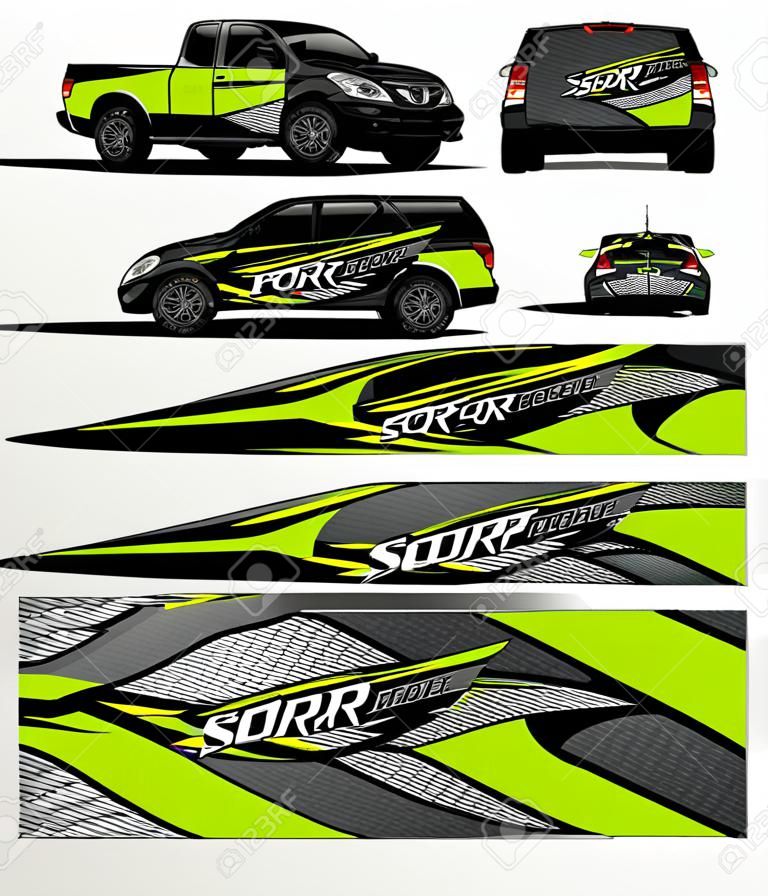 livrea auto Grafica vettoriale. disegno astratto di forma da corsa per lo sfondo dell'involucro del vinile del veicolo