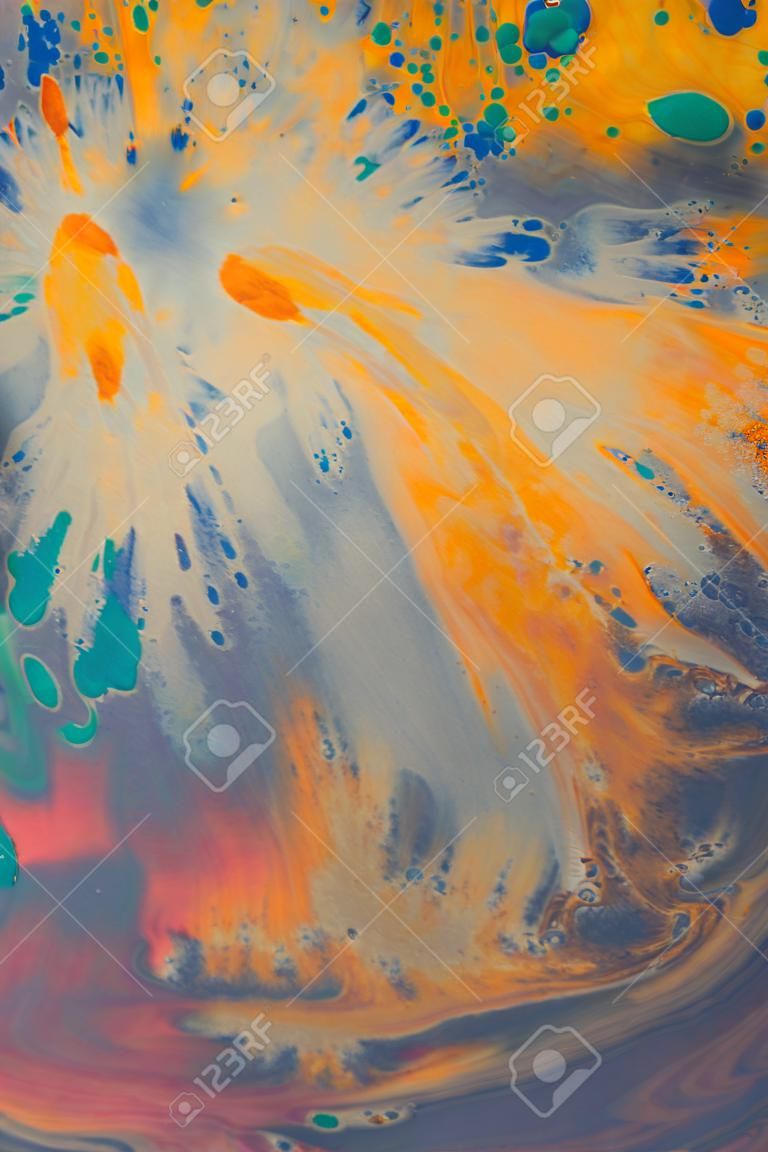 débordement lumineux peinture orange et bleu foncé sur papier. abstraite de style Shabby fané fond. peintures close-up de mélange. toile de fond de base abstrait cadre de toile de fond de fond abstrait pour l'art de la créativité