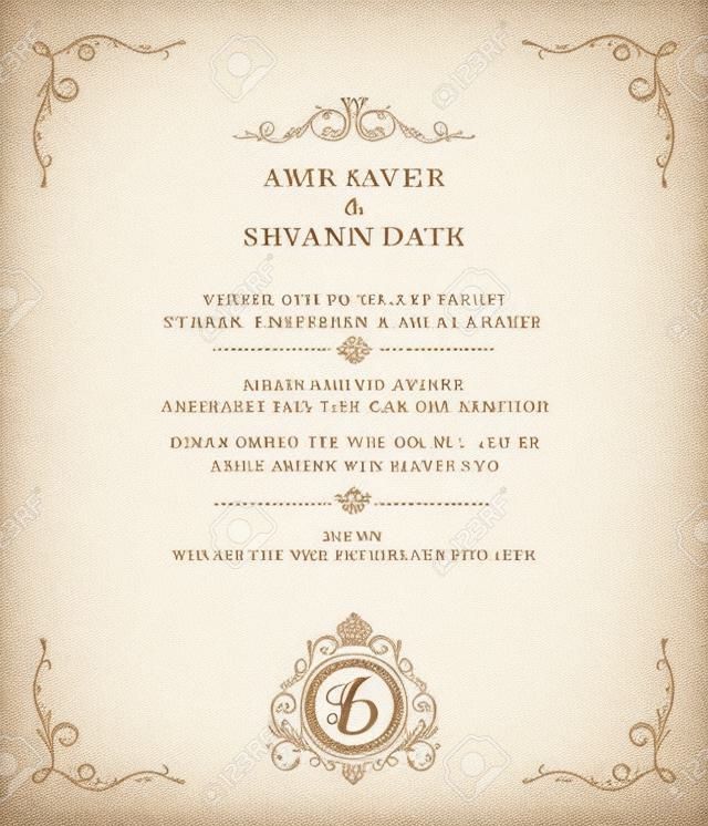 Invitation card with monogram. Wedding invitation, Save The Date. Vintage invitation template. illustration