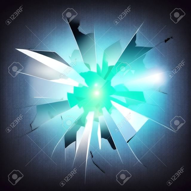 High detailed realistic broken glass isolated on transparent background. With cracks and bullet marks. Vector illustration.