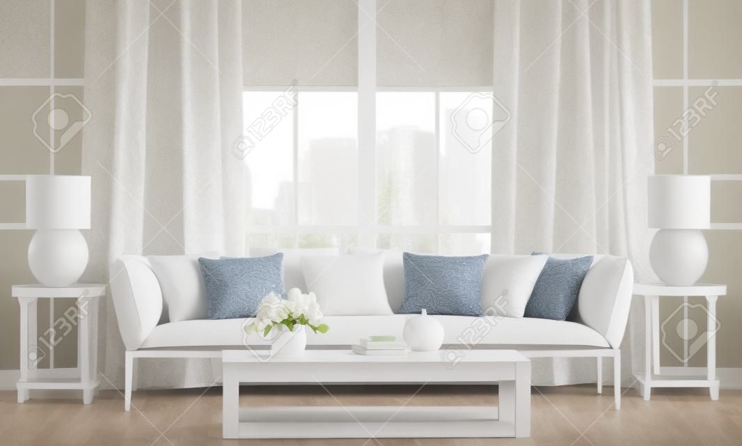 White living room with bouquet