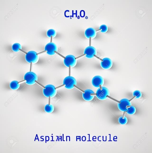 C9H8O4 aszpirin 3d molekula elszigetelt fehér