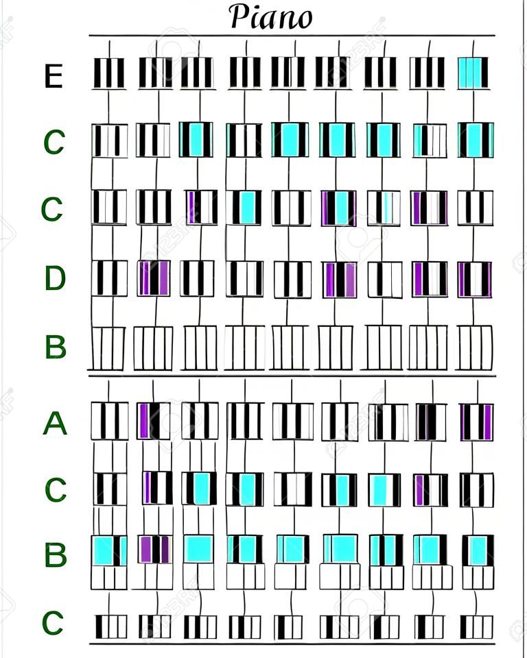ピアノ和音和音名白で隔離のキーボードとインフォ グラフィック
