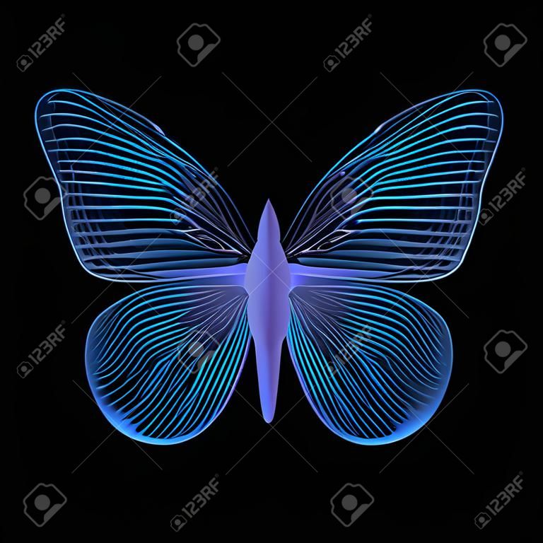 Piękny niebieski motyl na czarnym tle.