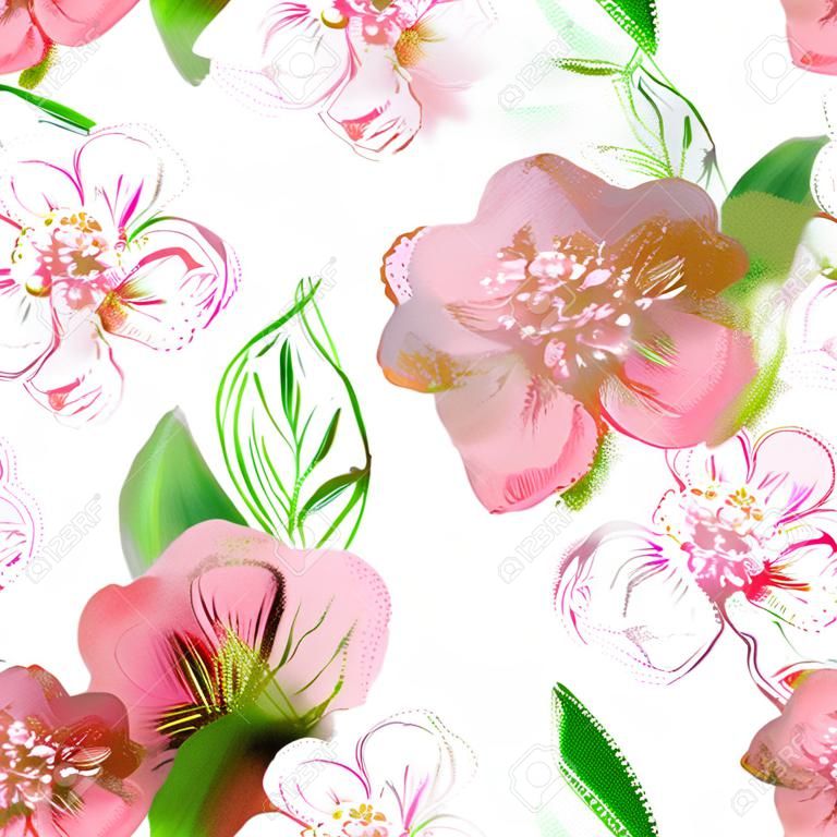 Senza saldatura abstract di arte floreale In Pinks, verde, bianco e