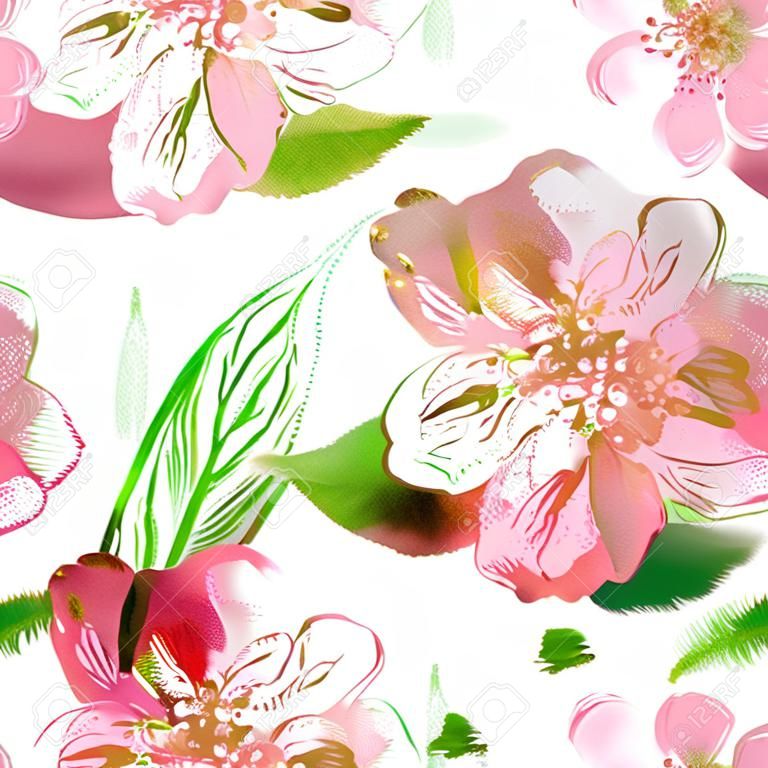 Senza saldatura abstract di arte floreale In Pinks, verde, bianco e