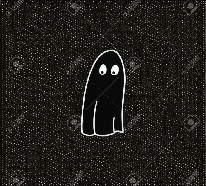 Disegno a tratteggio del fantasma sveglio del fumetto isolato di vettore. Siluetta del fantasma in bianco e nero incolore disegnata icona, logotipo, simbolo, tatuaggio