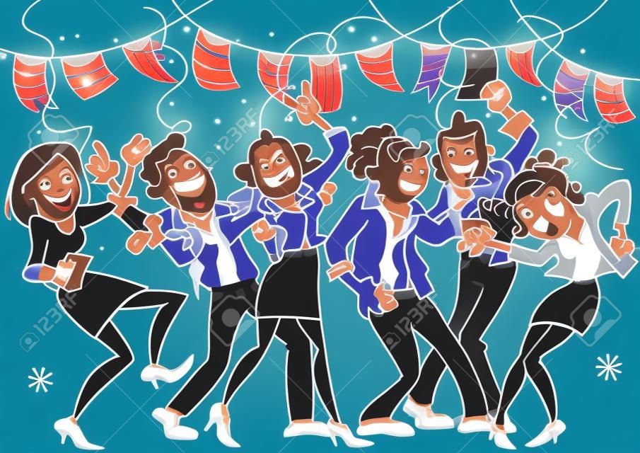 Büroparty mit Kollegen tanzen, singen und feiern.