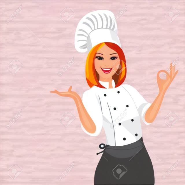 Kobieta kucharz w mundurze. Ilustracji wektorowych. Obrazek.