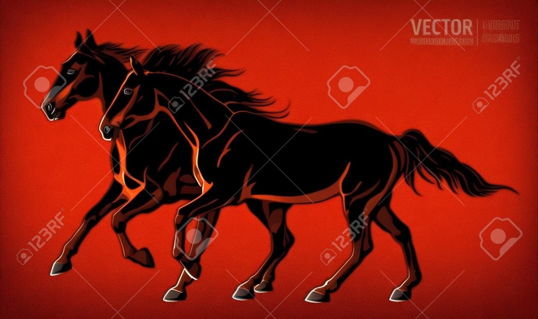 Schöne arabische Pferde. Silhouetten von laufenden Pferden. Galoppierendes Tier. Sport. Vektor-Illustration