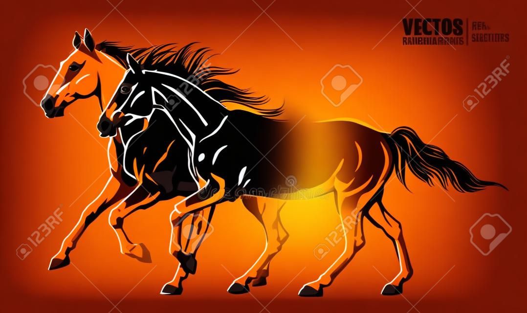 Schöne arabische Pferde. Silhouetten von laufenden Pferden. Galoppierendes Tier. Sport. Vektor-Illustration