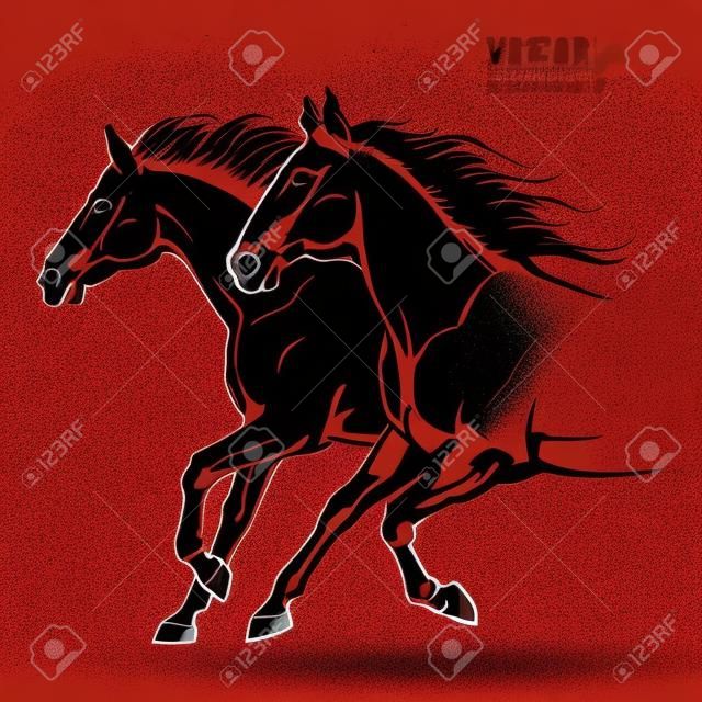 Piękne konie arabskie. sylwetki biegnących koni. galopujące zwierzę. sport. ilustracja wektorowa